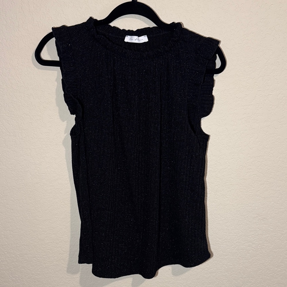 Ces Femme Black Ruffled Sleeveless Blouse